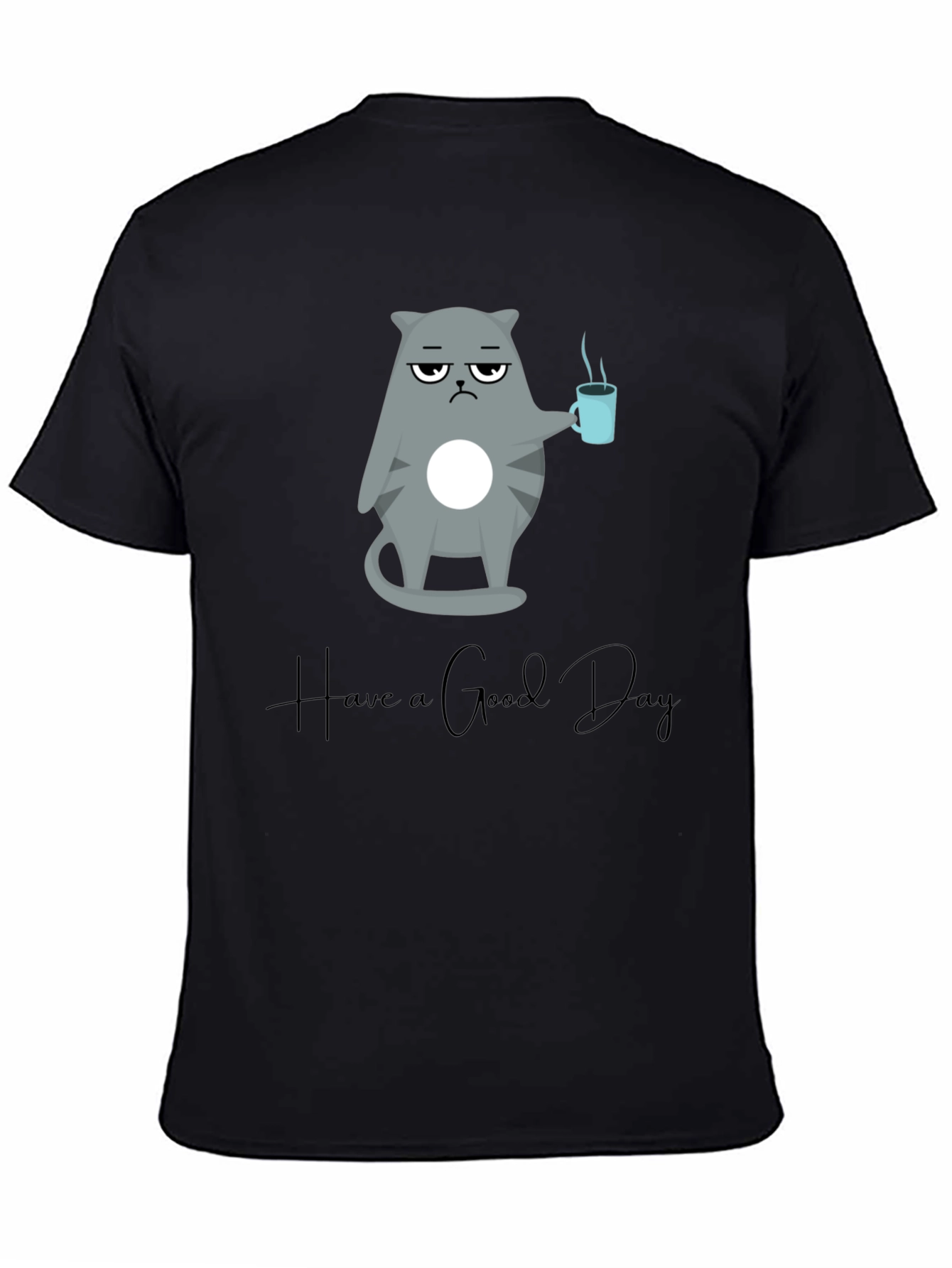 Camiseta Negra con Diseño de Gato Gruñón