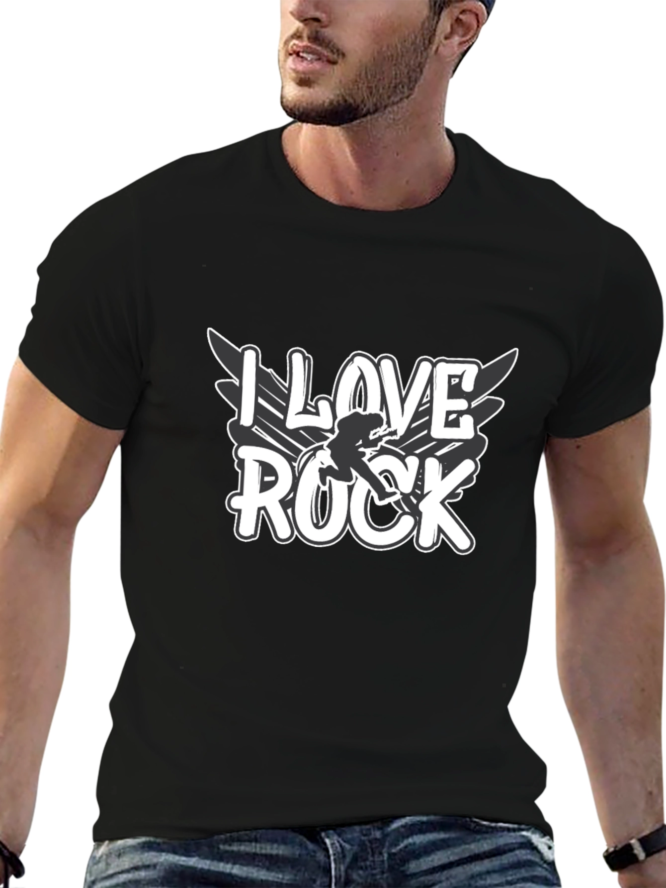 Camiseta Negra I Love Rock para Hombre