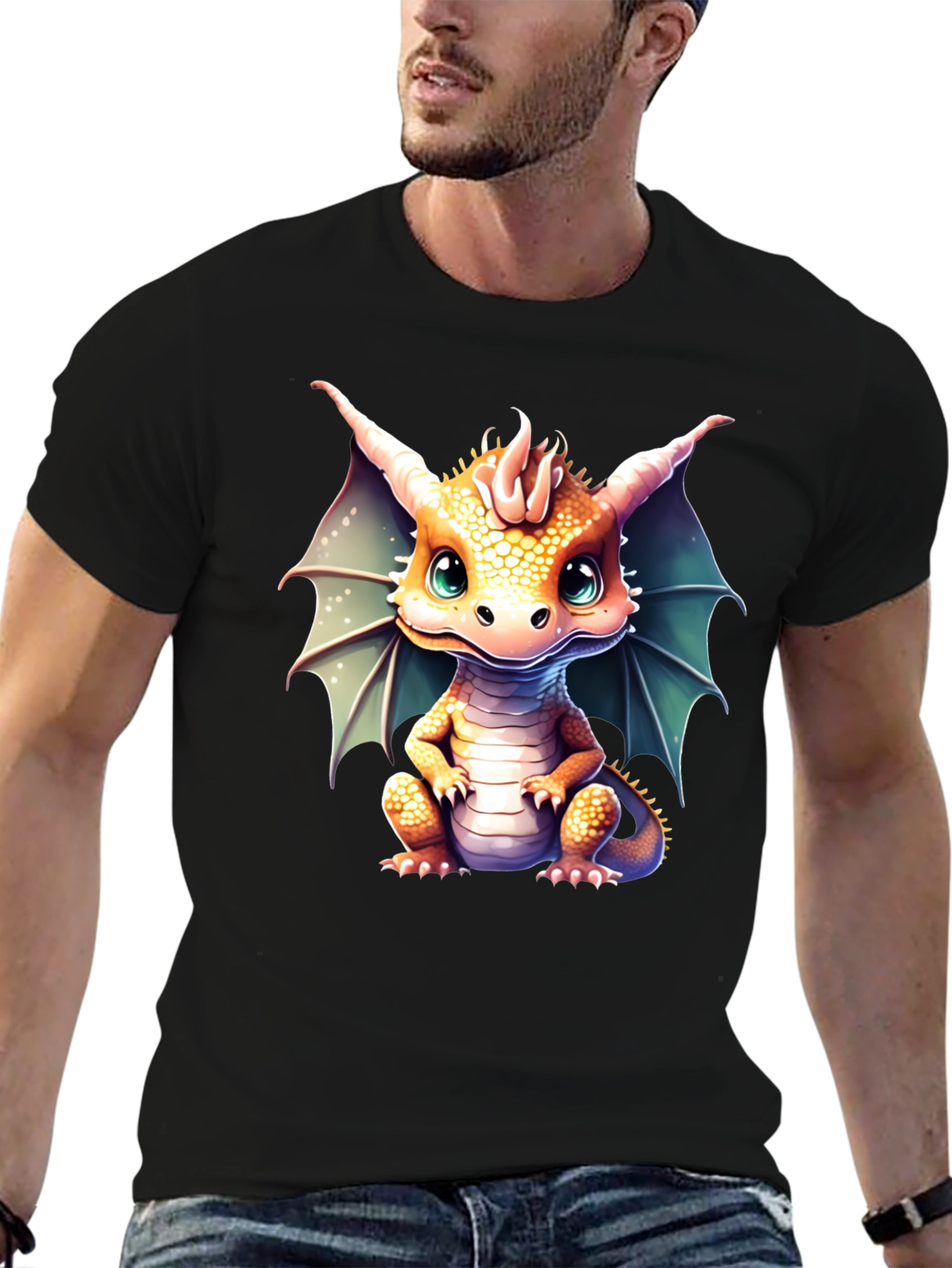Camiseta Negra con Estampado de Dragón Bebé