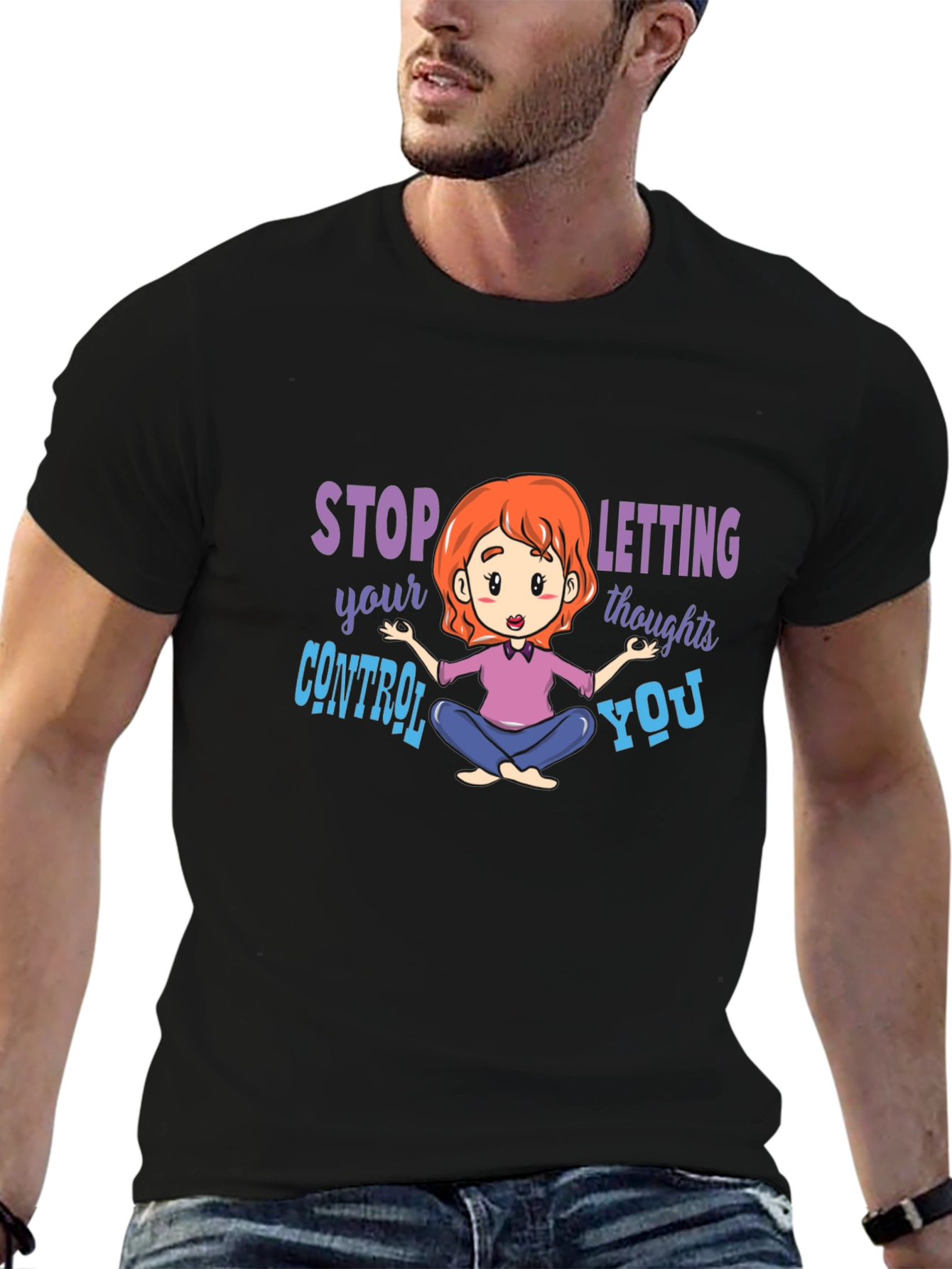 Camiseta Negra con Diseño de Meditación