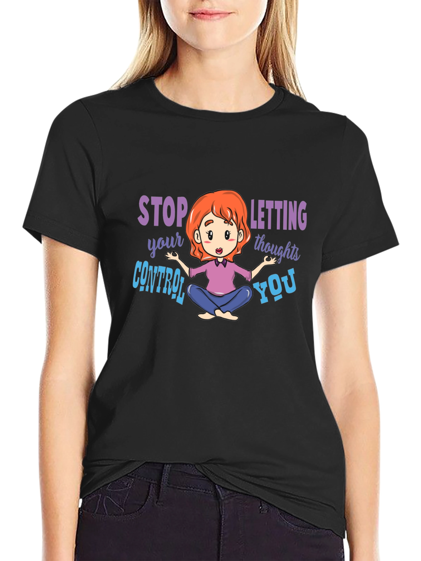 Camiseta Negra con Diseño de Meditación