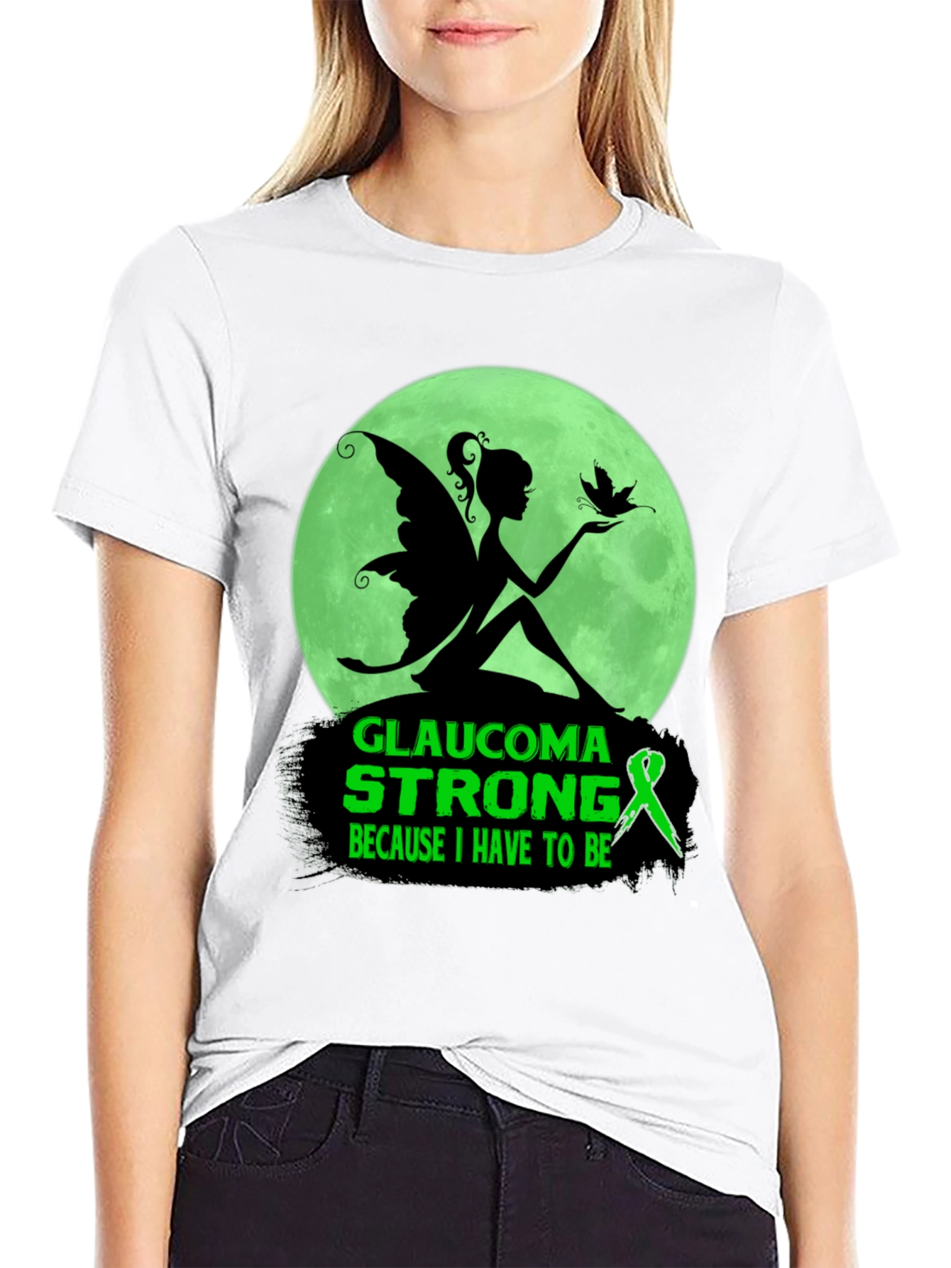 Camiseta Negra Glaucoma Strong Mujer Hada Luna