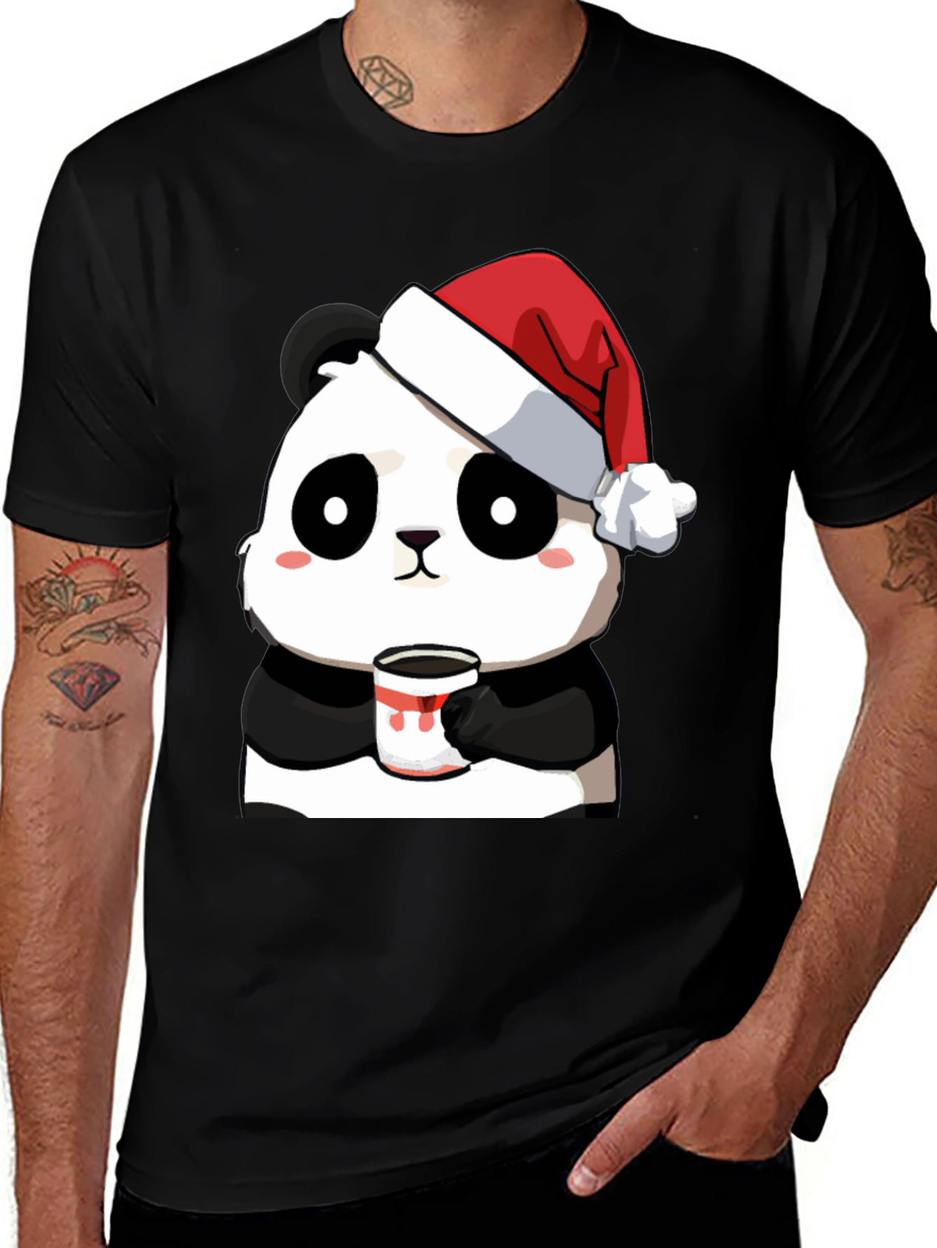 Camiseta Panda Navideño con Taza - Diseño Único