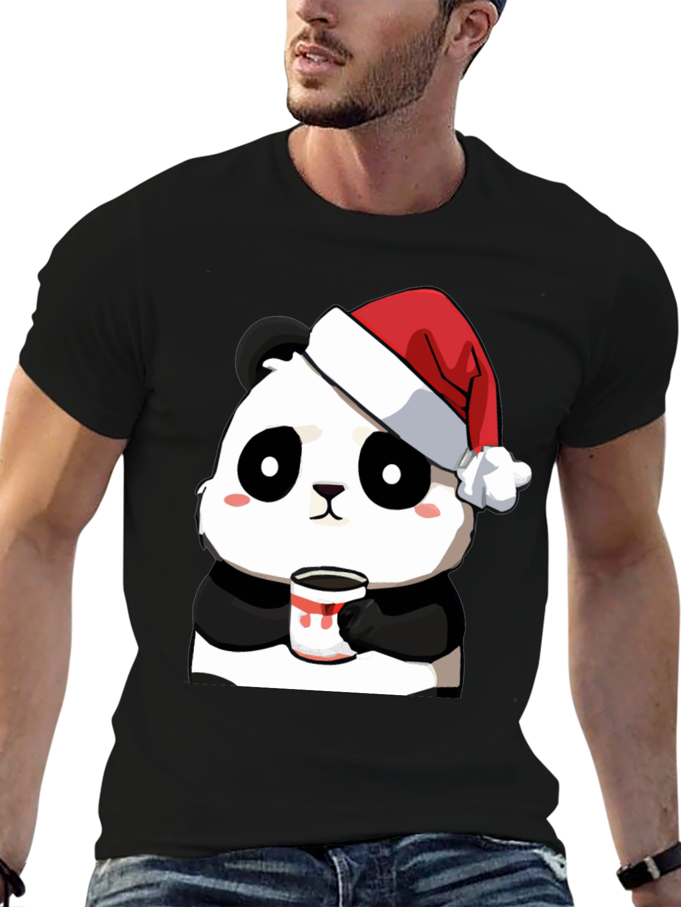 Camiseta Panda Navideño con Taza - Diseño Único