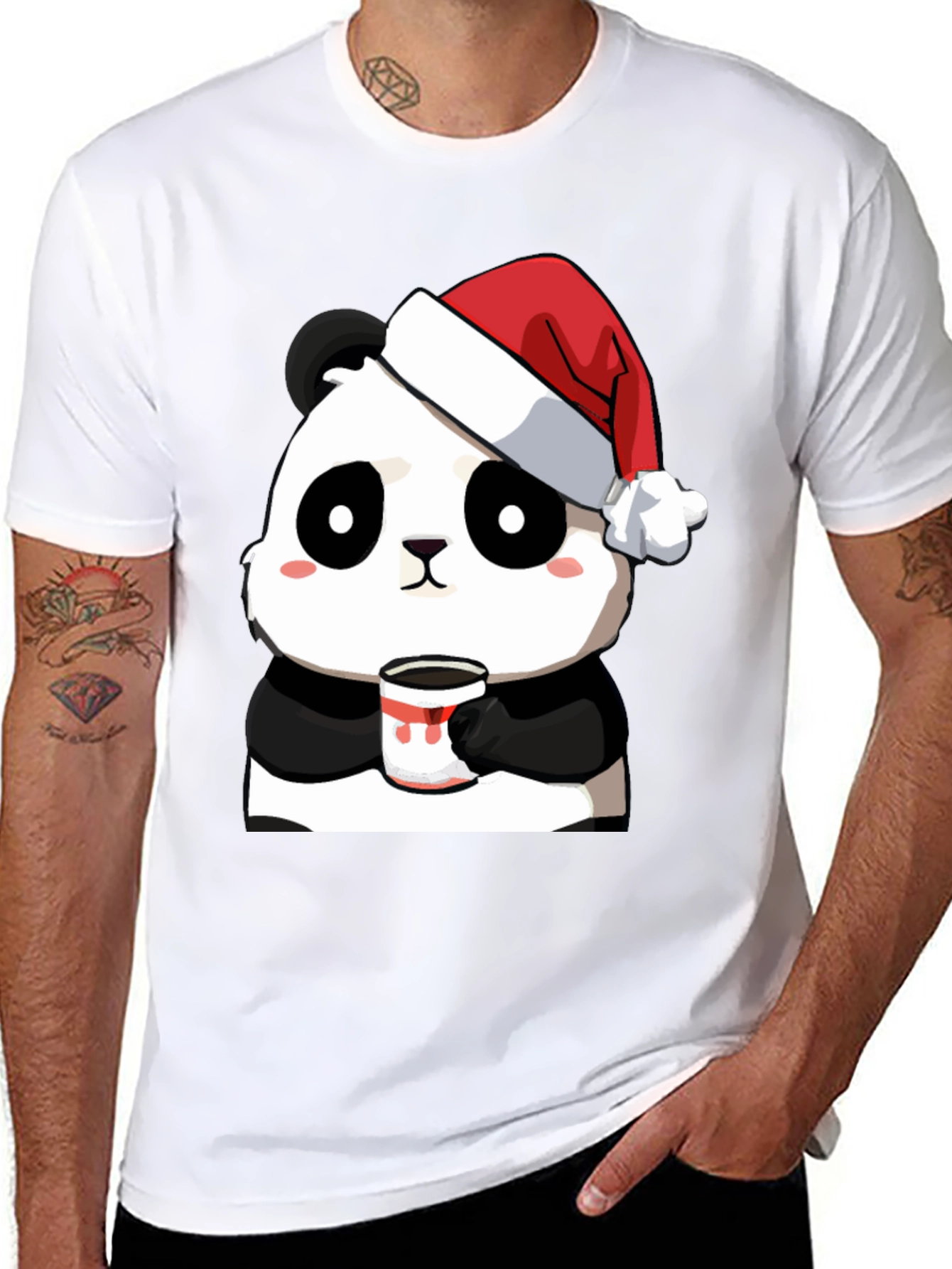 Camiseta Panda Navideño con Taza - Diseño Único