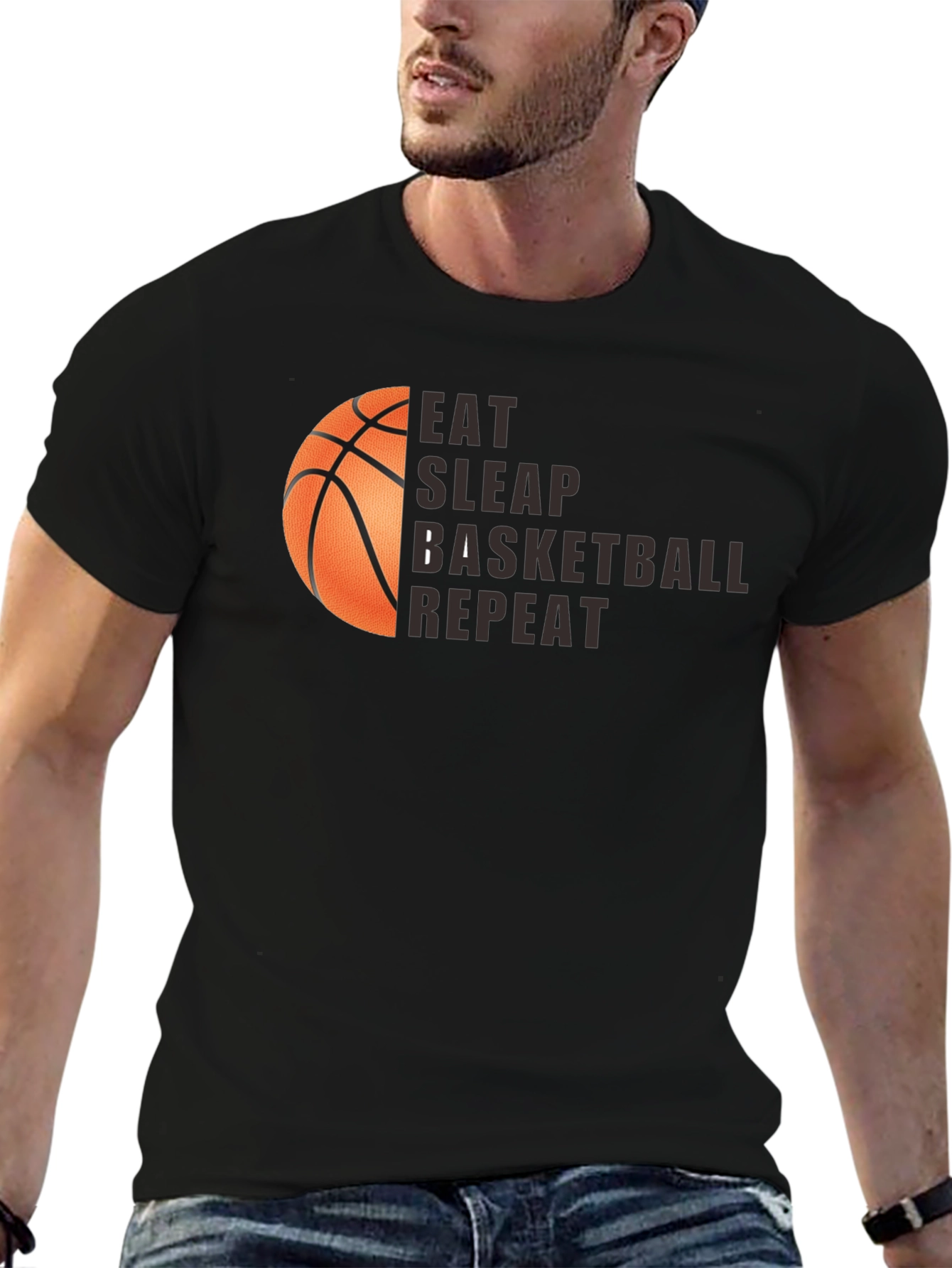 Camiseta Negra Eat Sleep Basketball Repeat