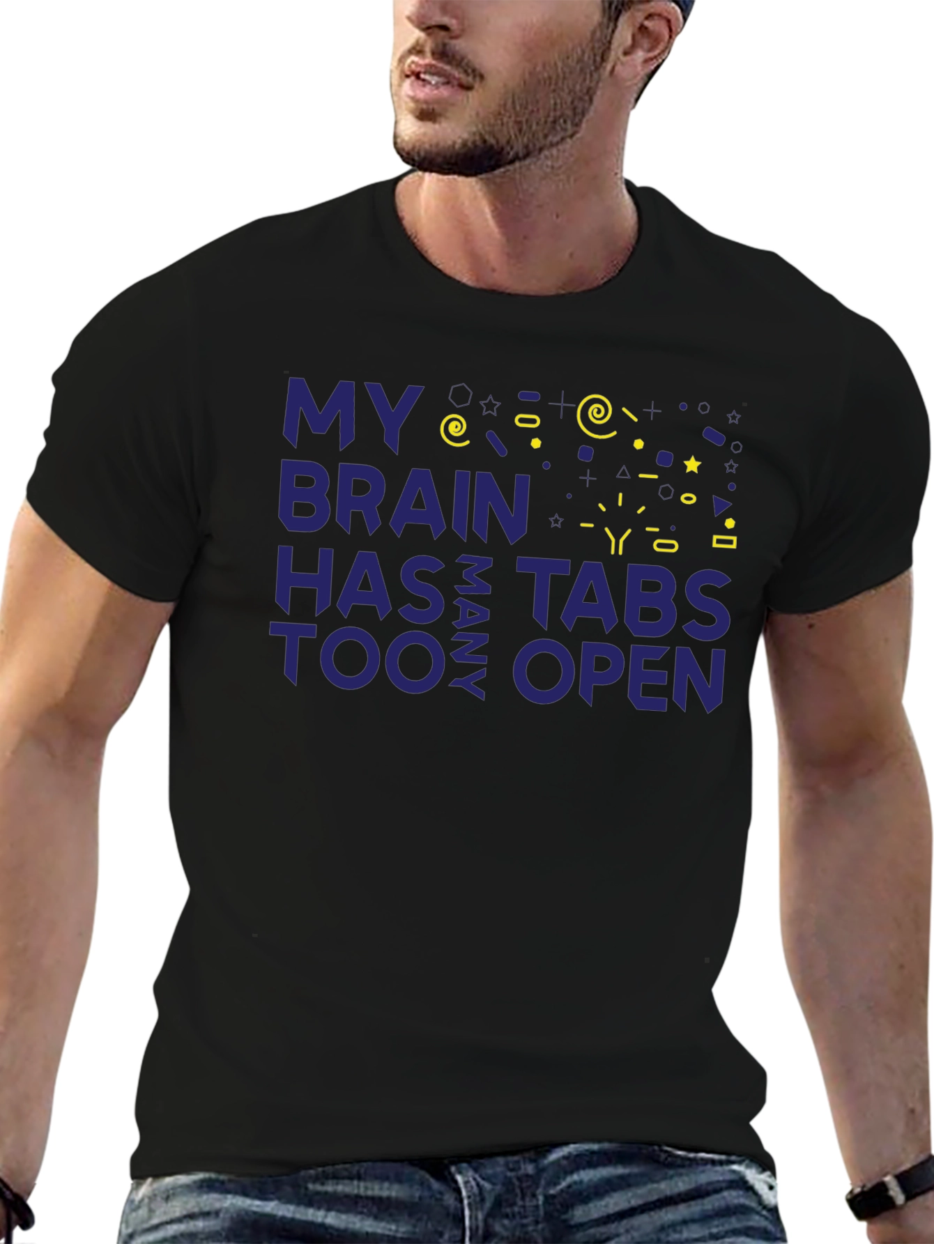 Camiseta Hombre Negra - Cerebro con Demasiadas Pestañas Abiertas