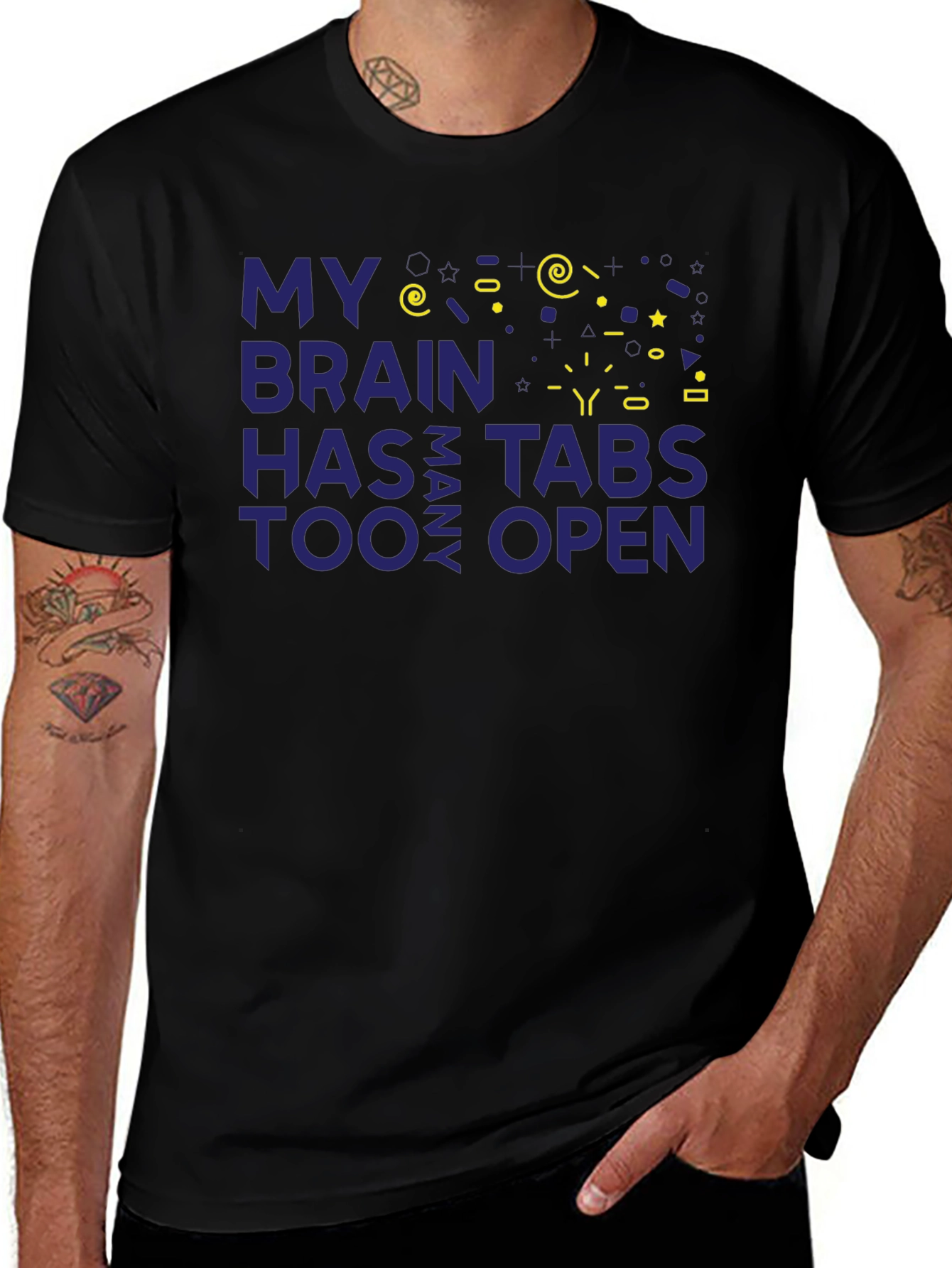 Camiseta Hombre Negra - Cerebro con Demasiadas Pestañas Abiertas
