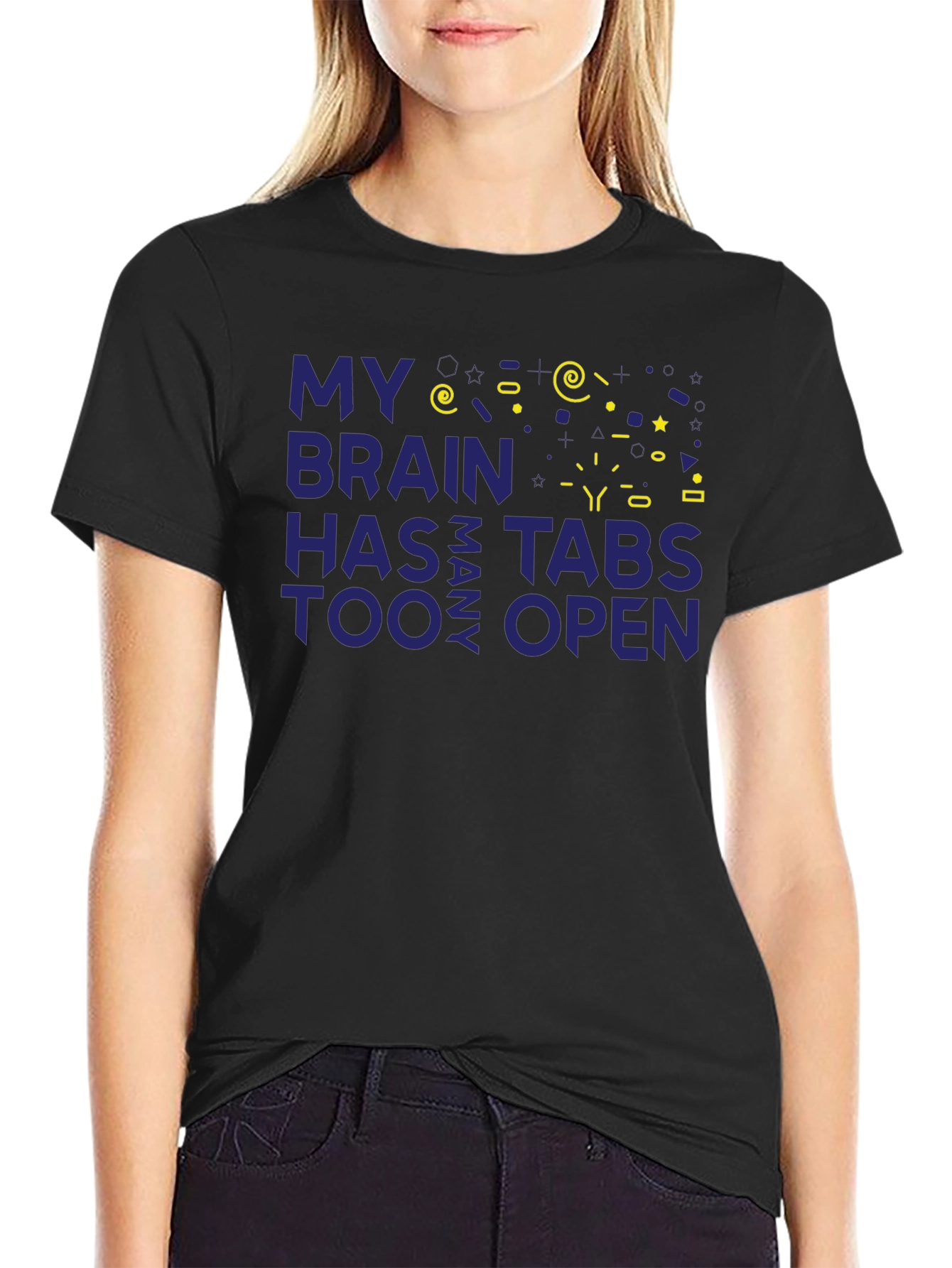 Camiseta Hombre Negra - Cerebro con Demasiadas Pestañas Abiertas