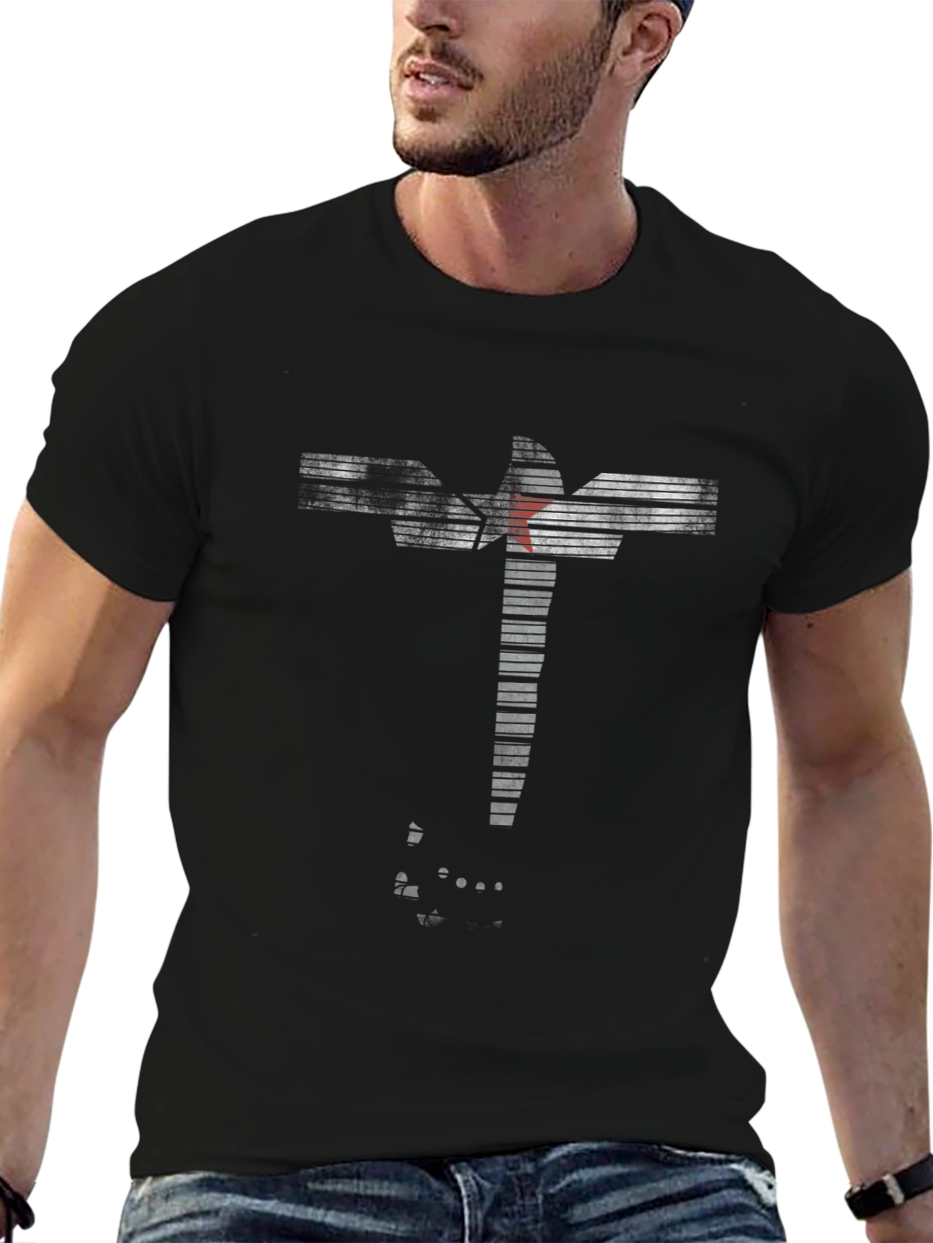 Camiseta Negra Diseño Abstracto Estrella Roja
