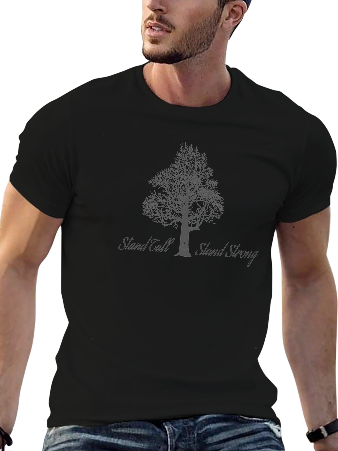 Camiseta Negra Árbol Stand Tall Stand Strong