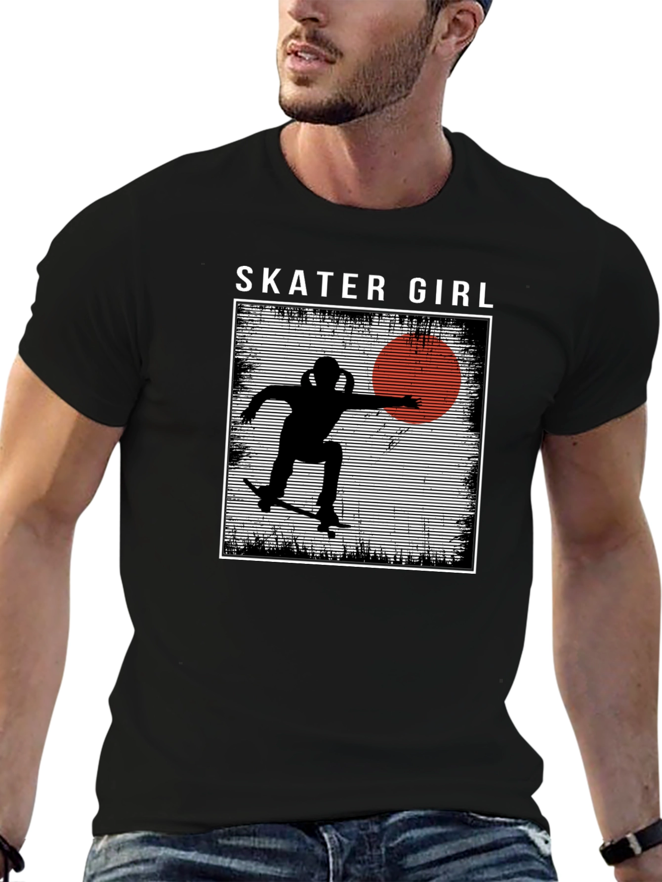 Camiseta Negra Skater Girl Estilo Retro