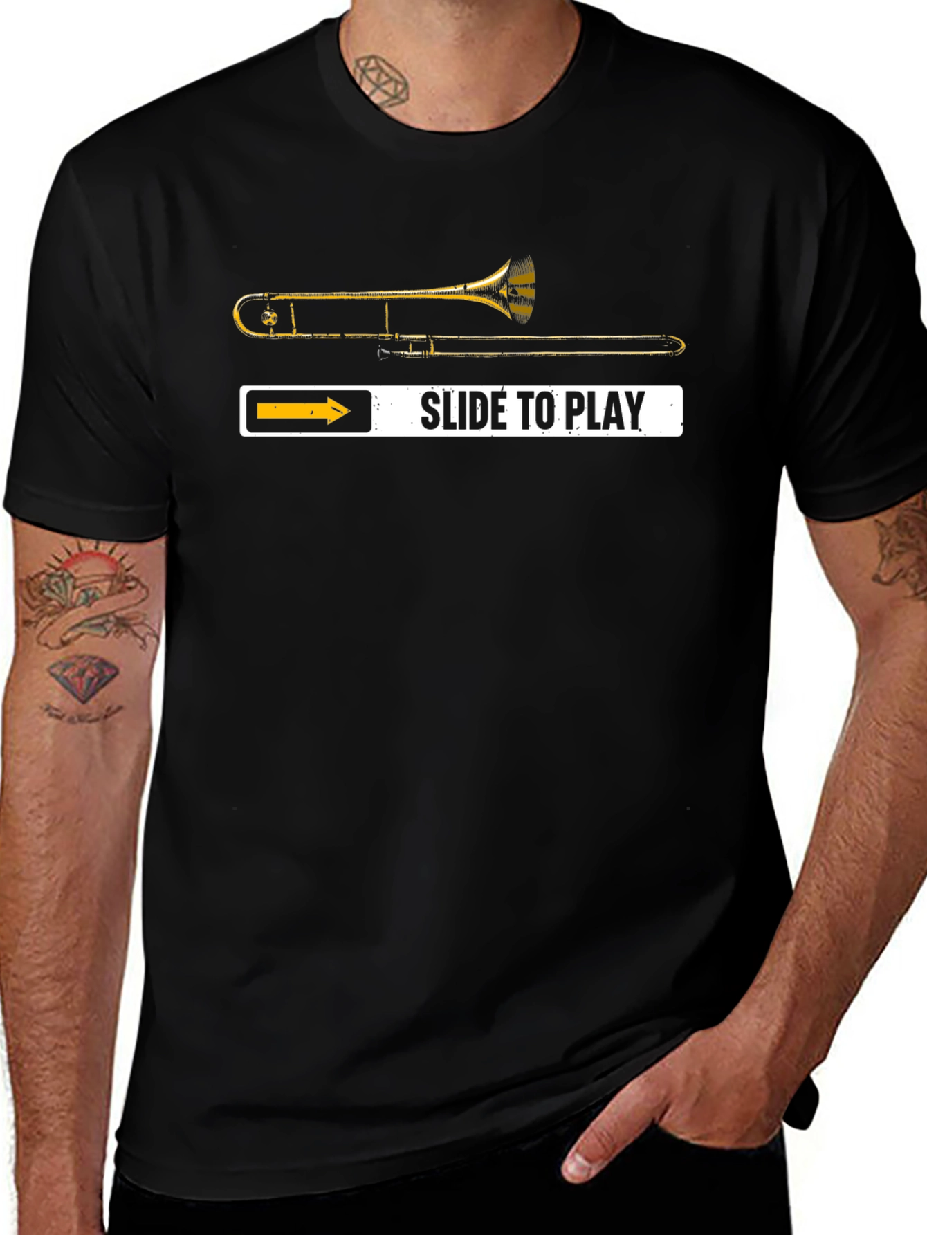 Camiseta Negra Trombonista: ¡Desliza para Tocar!