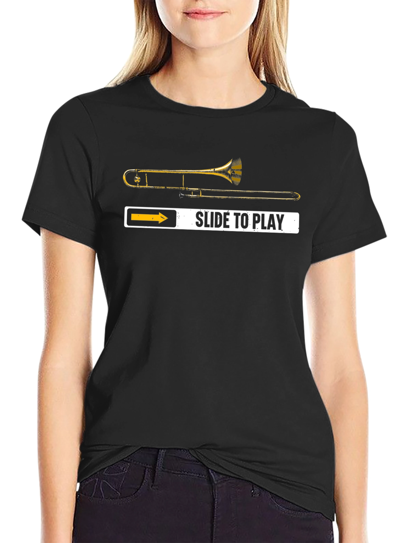 Camiseta Negra Trombonista: ¡Desliza para Tocar!