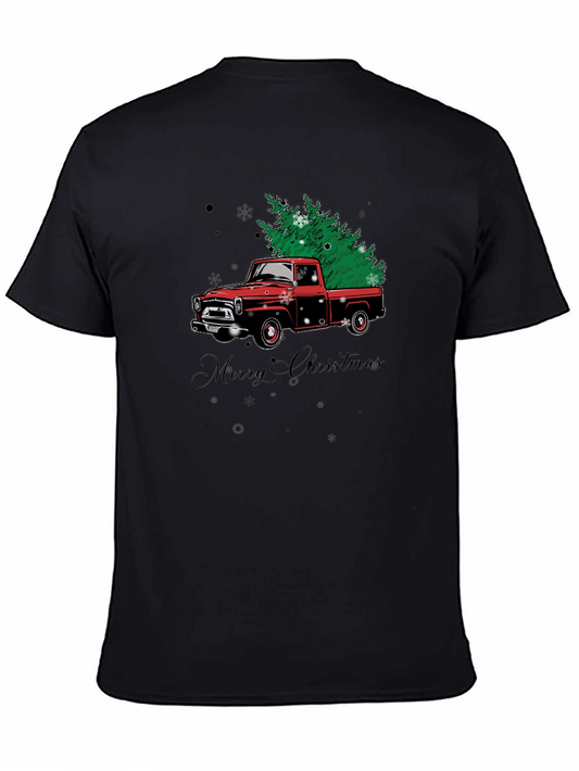 Camiseta Negra Navideña Camión Árbol