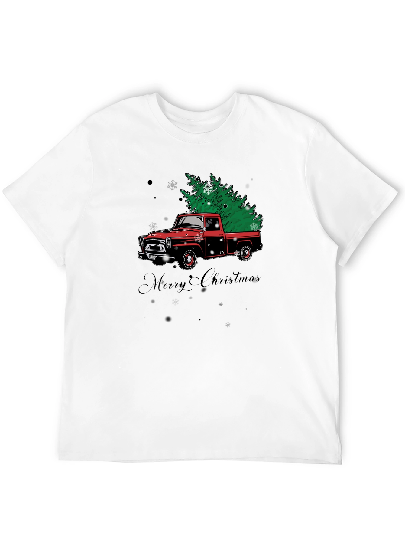 Camiseta Negra Navideña Camión Árbol