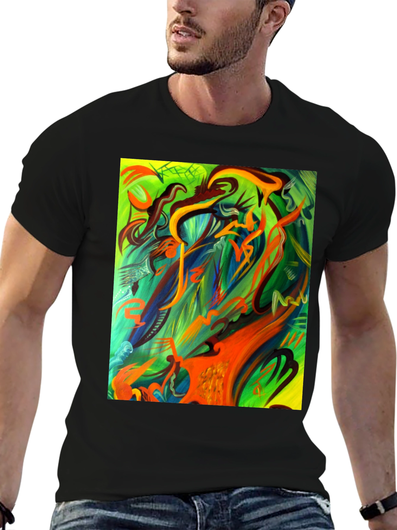 Camiseta Negra Estampada Abstracta