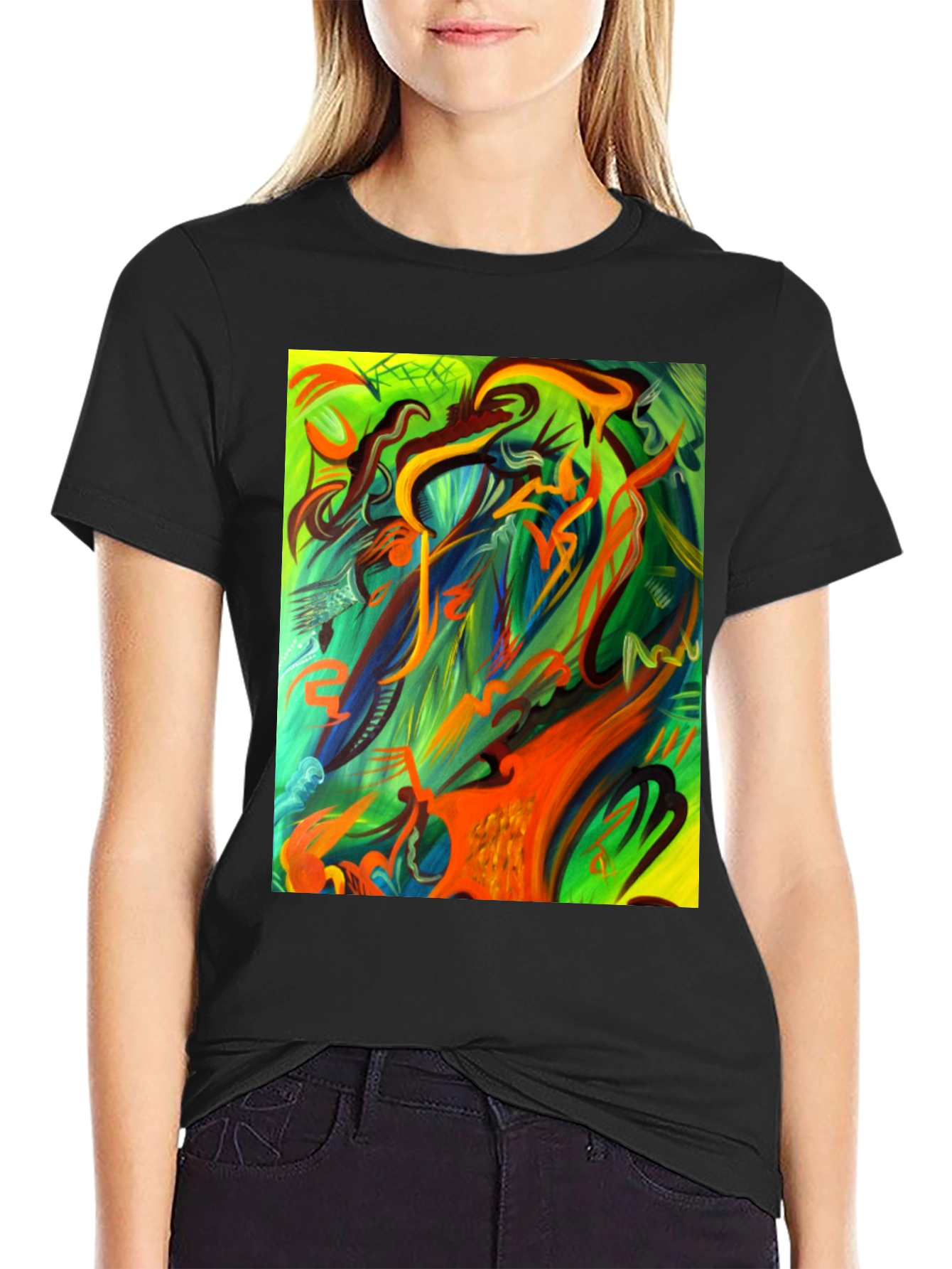 Camiseta Negra Estampada Abstracta