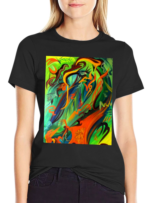 Camiseta Negra Estampada Abstracta
