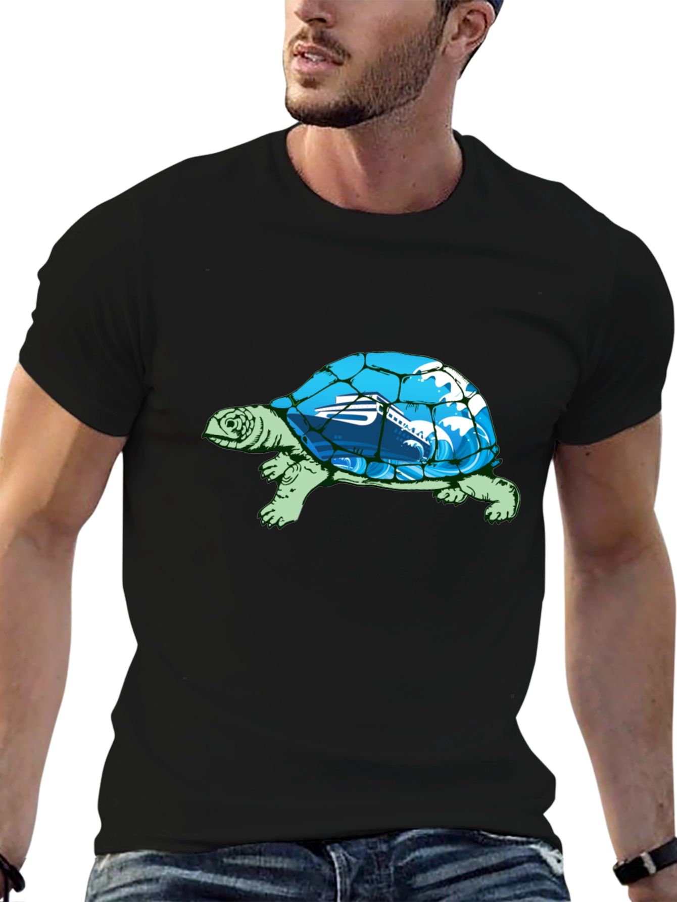 Camiseta Negra con Diseño de Tortuga Marina