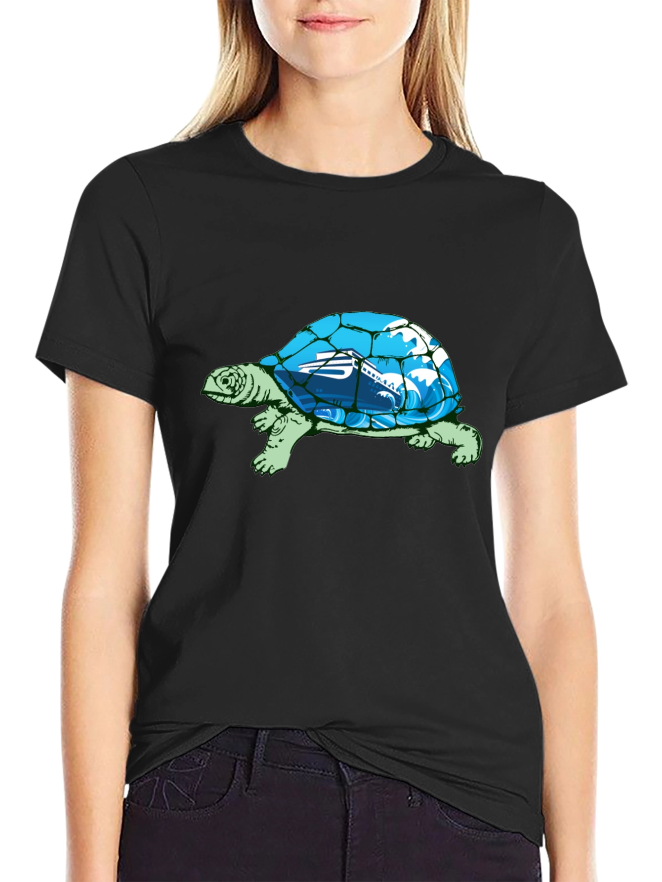 Camiseta Negra con Diseño de Tortuga Marina
