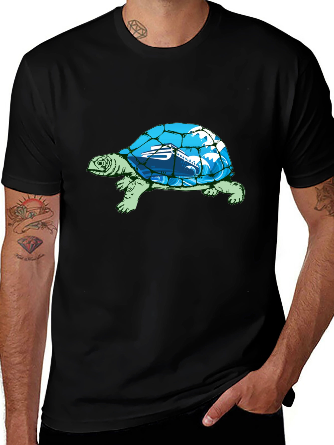 Camiseta Negra con Diseño de Tortuga Marina