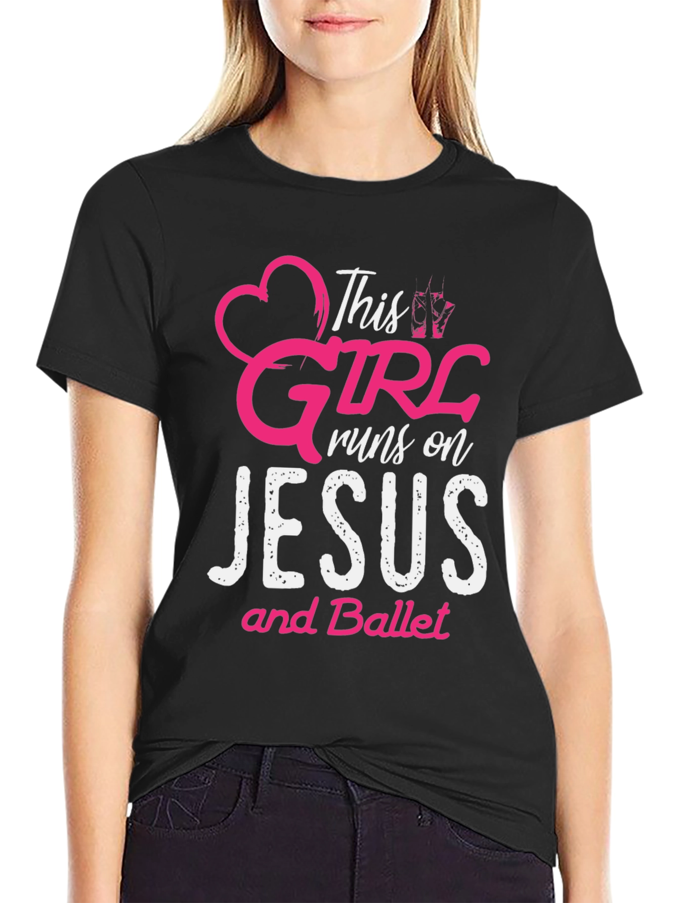 Camiseta Negra: Esta Chica Vive de Jesús y Ballet