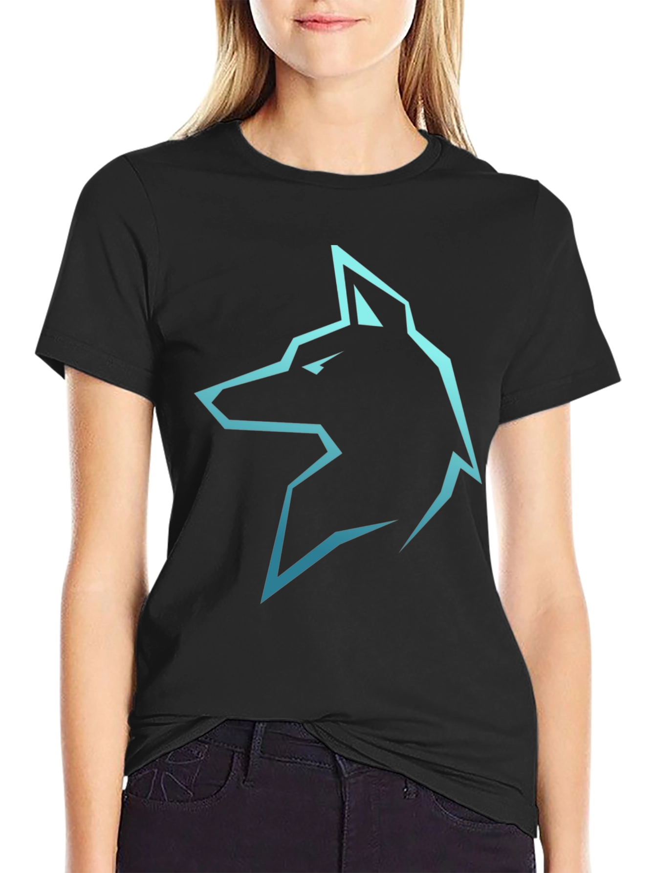 Camiseta Negra con Logo de Lobo Azul