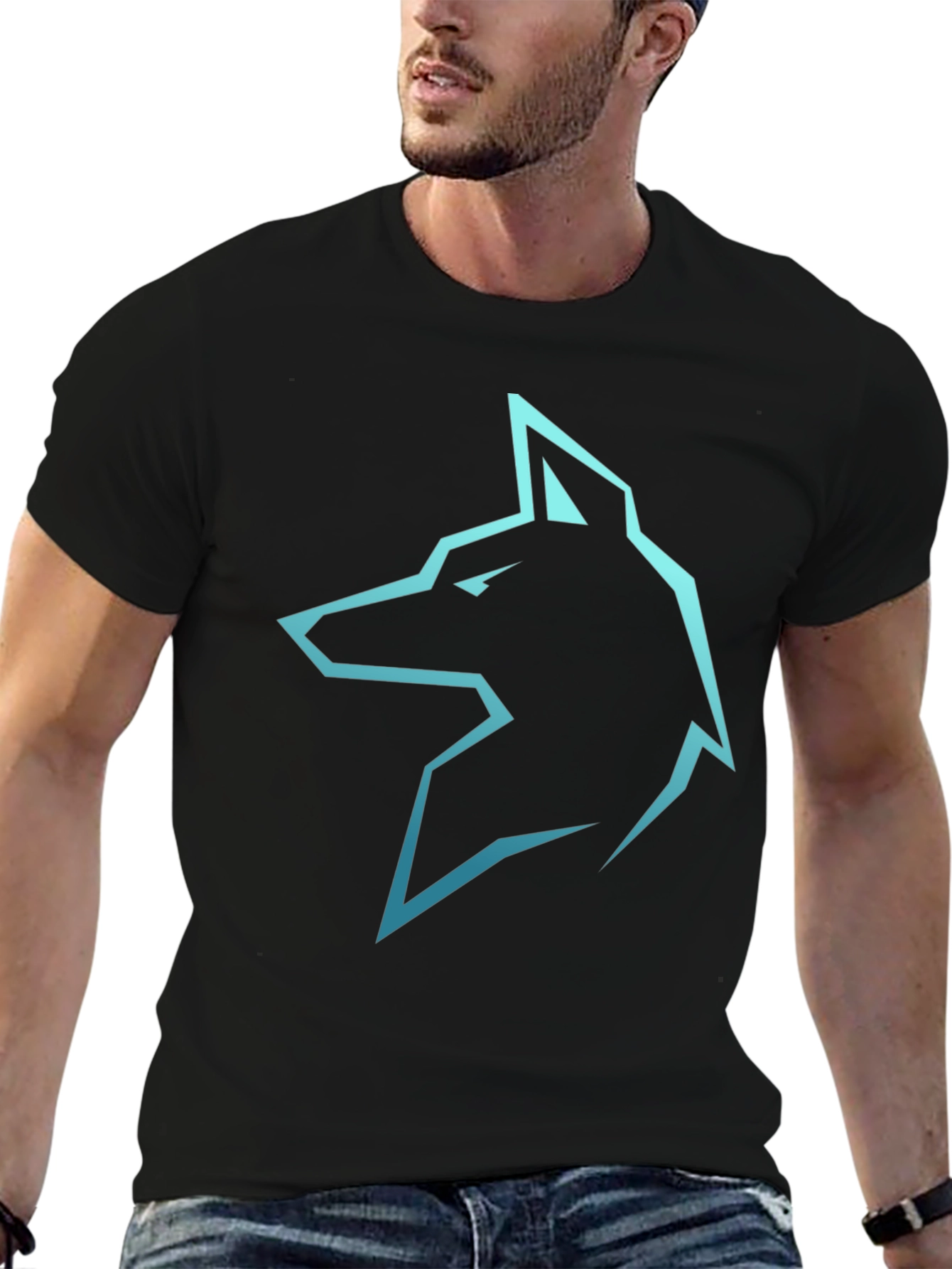 Camiseta Negra con Logo de Lobo Azul
