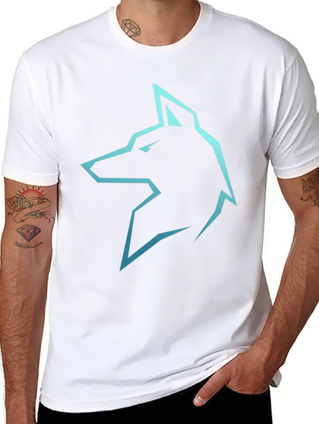 Camiseta Negra con Logo de Lobo Azul