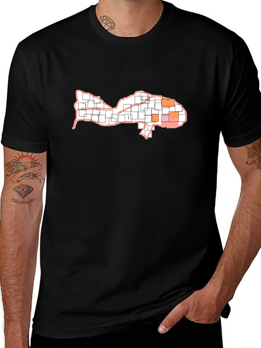 Camiseta Negra Diseño Pez Abstracto
