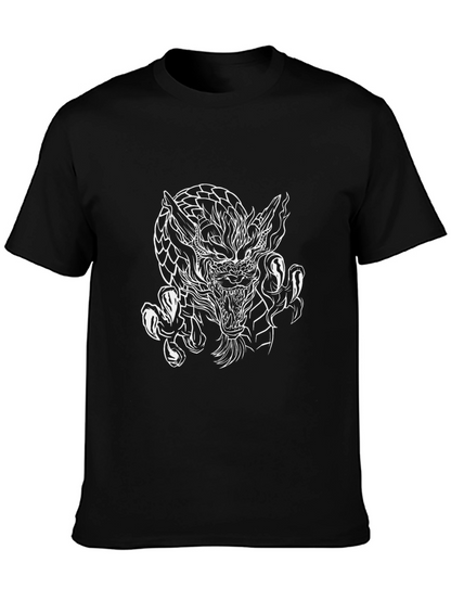 Camiseta Negra Dragón Blanco Estilo Tattoo