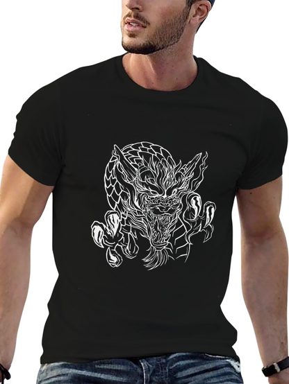 Camiseta Negra Dragón Blanco Estilo Tattoo