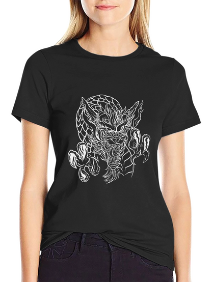 Camiseta Negra Dragón Blanco Estilo Tattoo