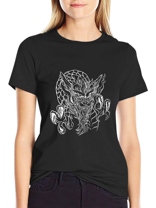 Camiseta Negra Dragón Blanco Estilo Tattoo