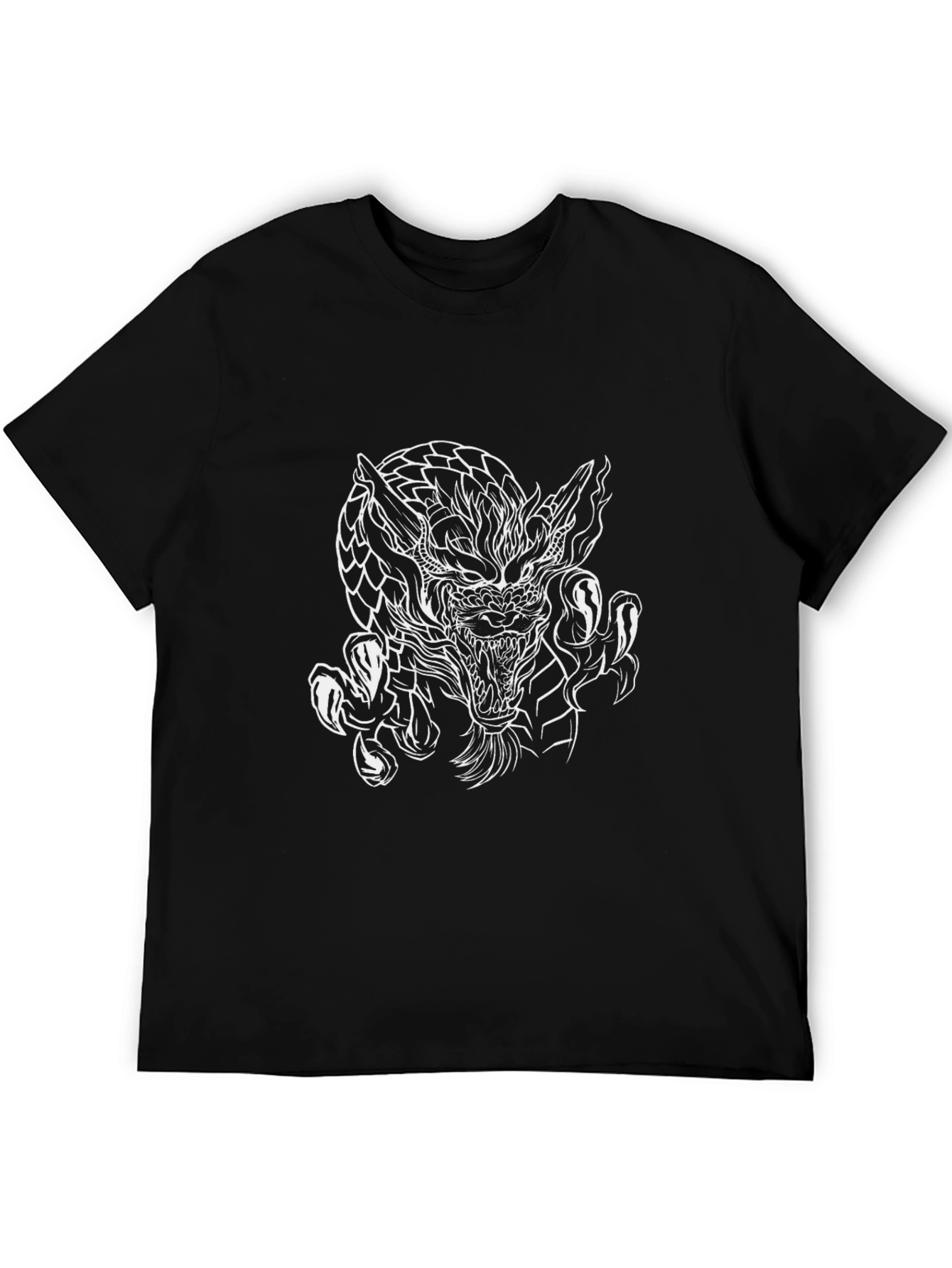 Camiseta Negra Dragón Blanco Estilo Tattoo
