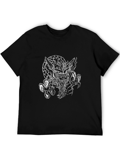 Camiseta Negra Dragón Blanco Estilo Tattoo