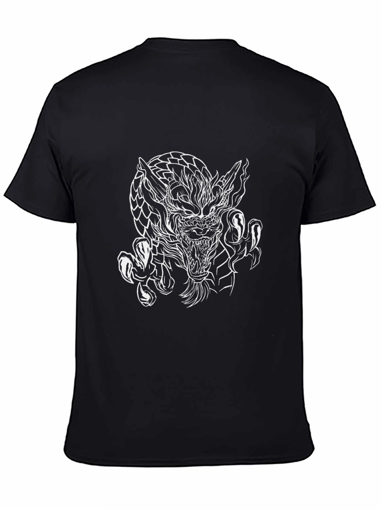 Camiseta Negra Dragón Blanco Estilo Tattoo
