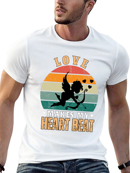 Camiseta Negra Love Makes My Heart Beat Cupido