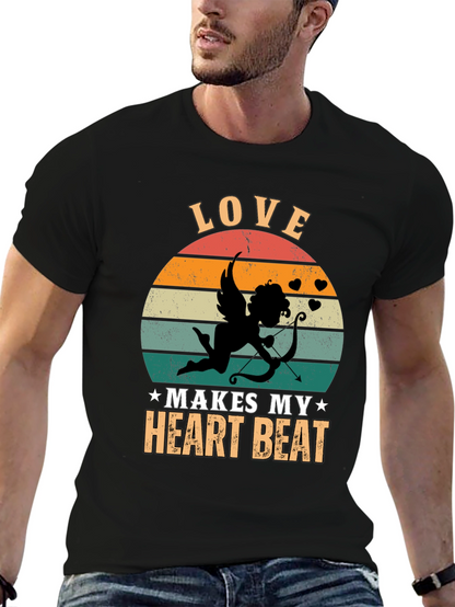 Camiseta Negra Love Makes My Heart Beat Cupido