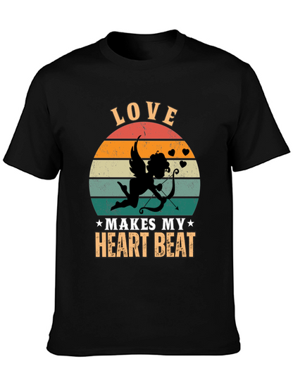 Camiseta Negra Love Makes My Heart Beat Cupido
