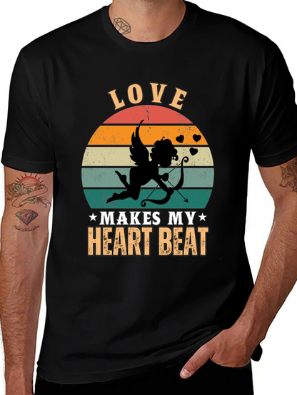 Camiseta Negra Love Makes My Heart Beat Cupido
