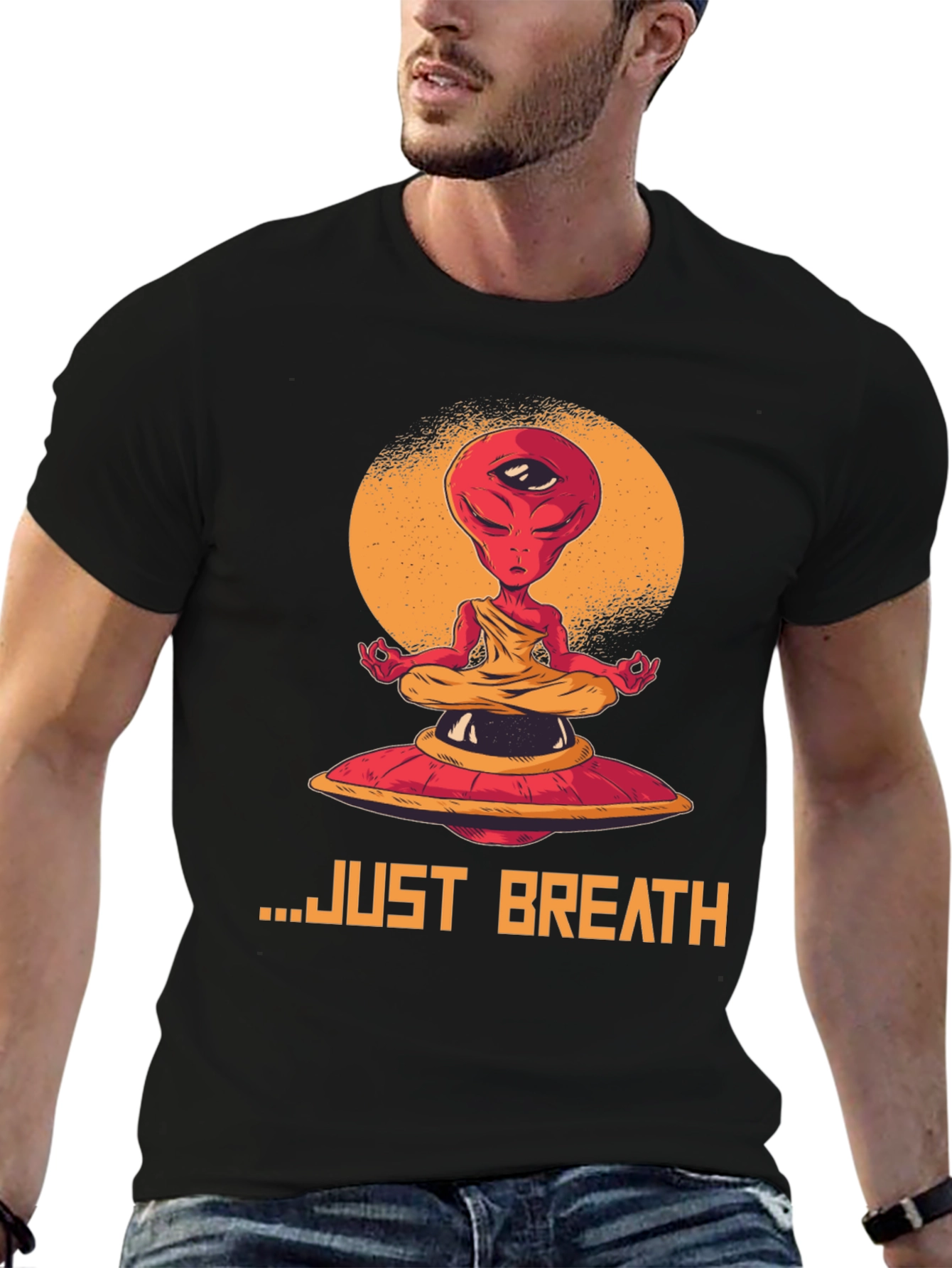 Camiseta Hombre Alien meditando - Just Breathe