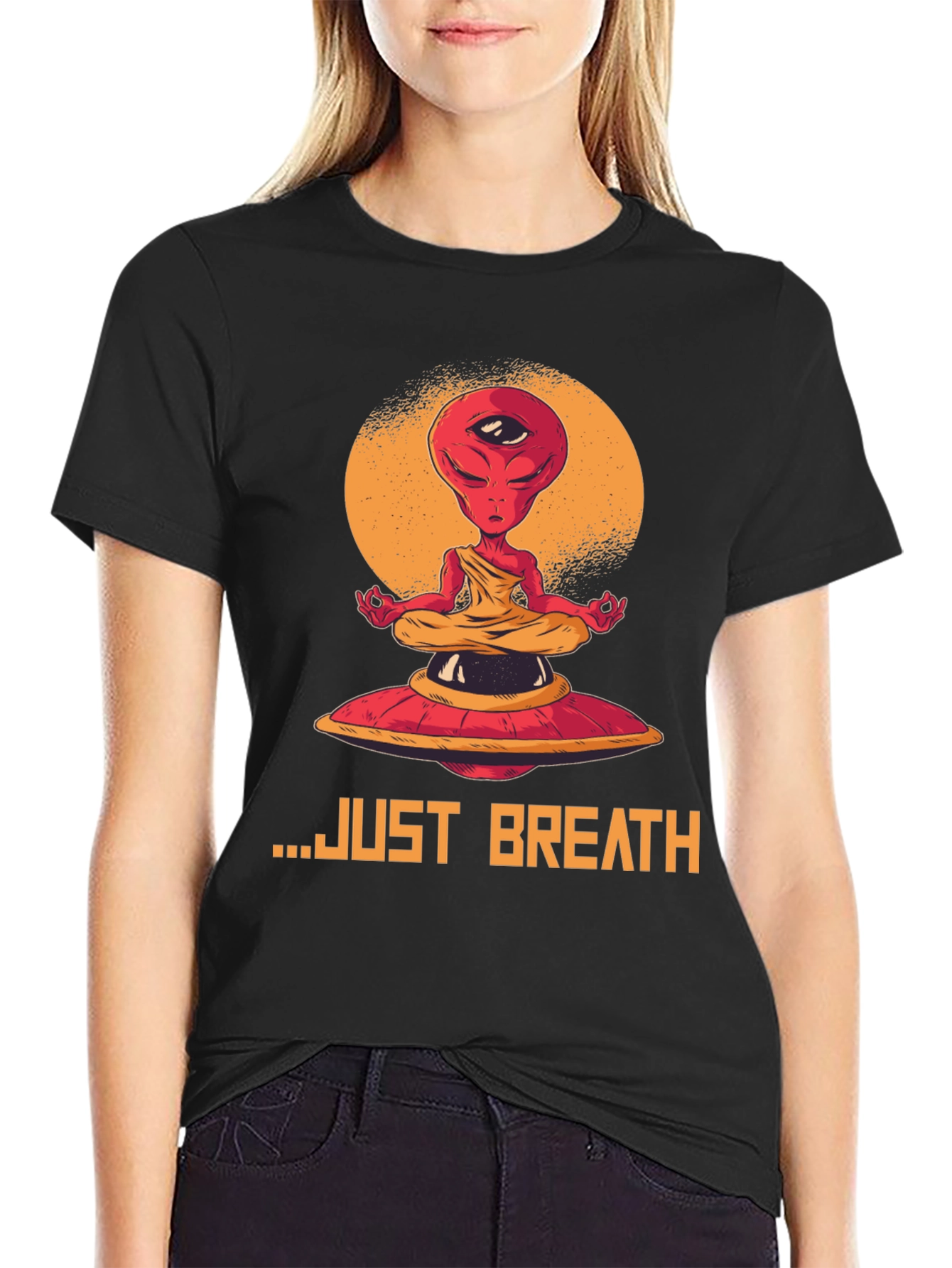 Camiseta Hombre Alien meditando - Just Breathe