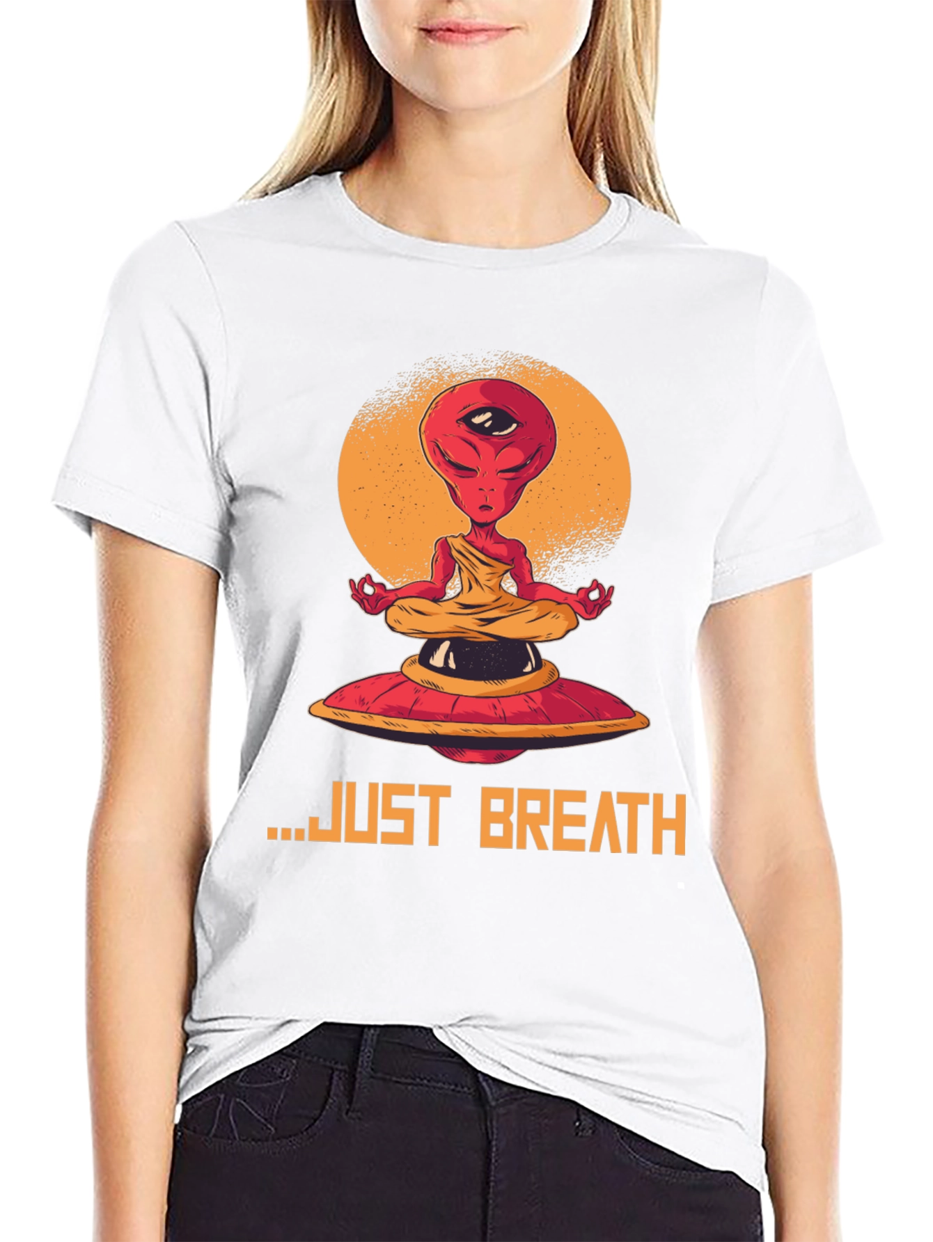 Camiseta Hombre Alien meditando - Just Breathe