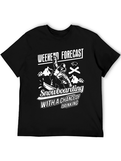Camiseta Negra Divertida Snowboard y Bebida