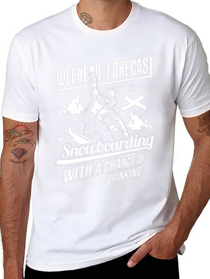 Camiseta Negra Divertida Snowboard y Bebida