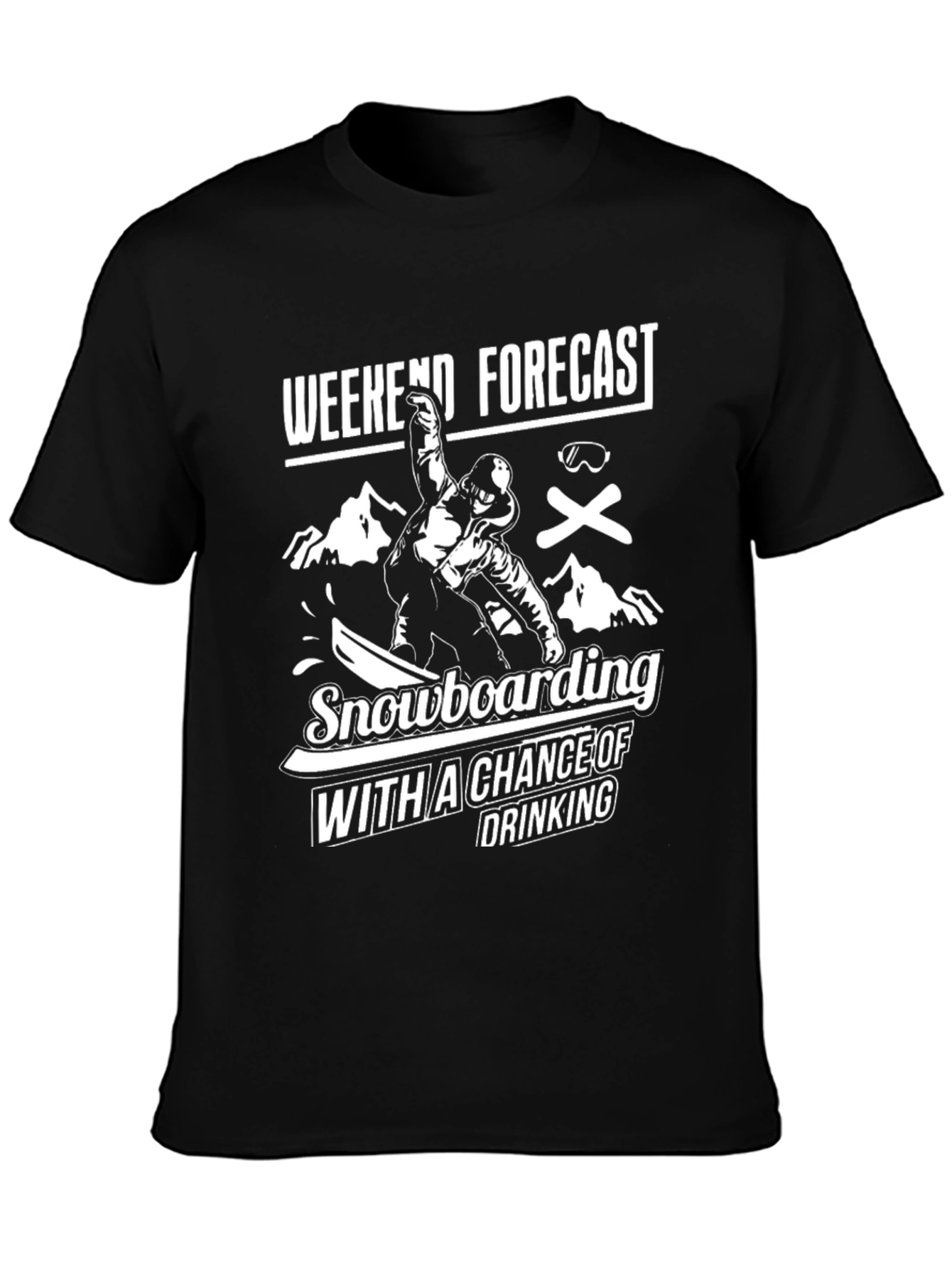 Camiseta Negra Divertida Snowboard y Bebida