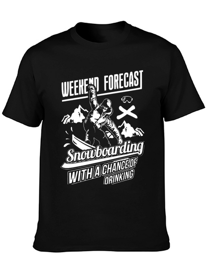 Camiseta Negra Divertida Snowboard y Bebida