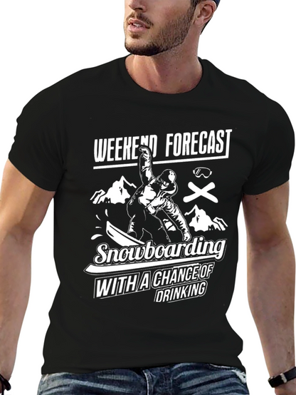 Camiseta Negra Divertida Snowboard y Bebida